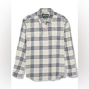 AE Men Super Soft Flannel Cream & Navy Plaid Long-Sleeve Button-Down Size Small